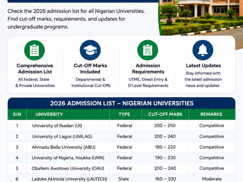 2026 Nigerian Universities Cut-Off Marks